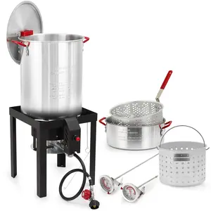 Propane Outdoor Turkey and Fish Fryer Combo Set with Basket, Thermometer, and Rack, Ideal for Camping, Seafood Boil, Outdoor Cooking, Parties