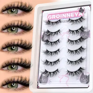 GROINNEYA Cat Eyelashes False Eyelashes Fluffy Faux Mink Lashes Wispy Lashes Natural Look Wispy Winged End Eye Elongated Lashes, Eyelash Extensions, High Quality Eyelashes
