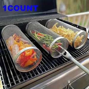 Stainless Steel BBQ Cage, 1 Count BBQ Grill Cage with Hook, BBQ Travel Accessories Tool Gifts for Camping BBQ, Barbecue Utensils
