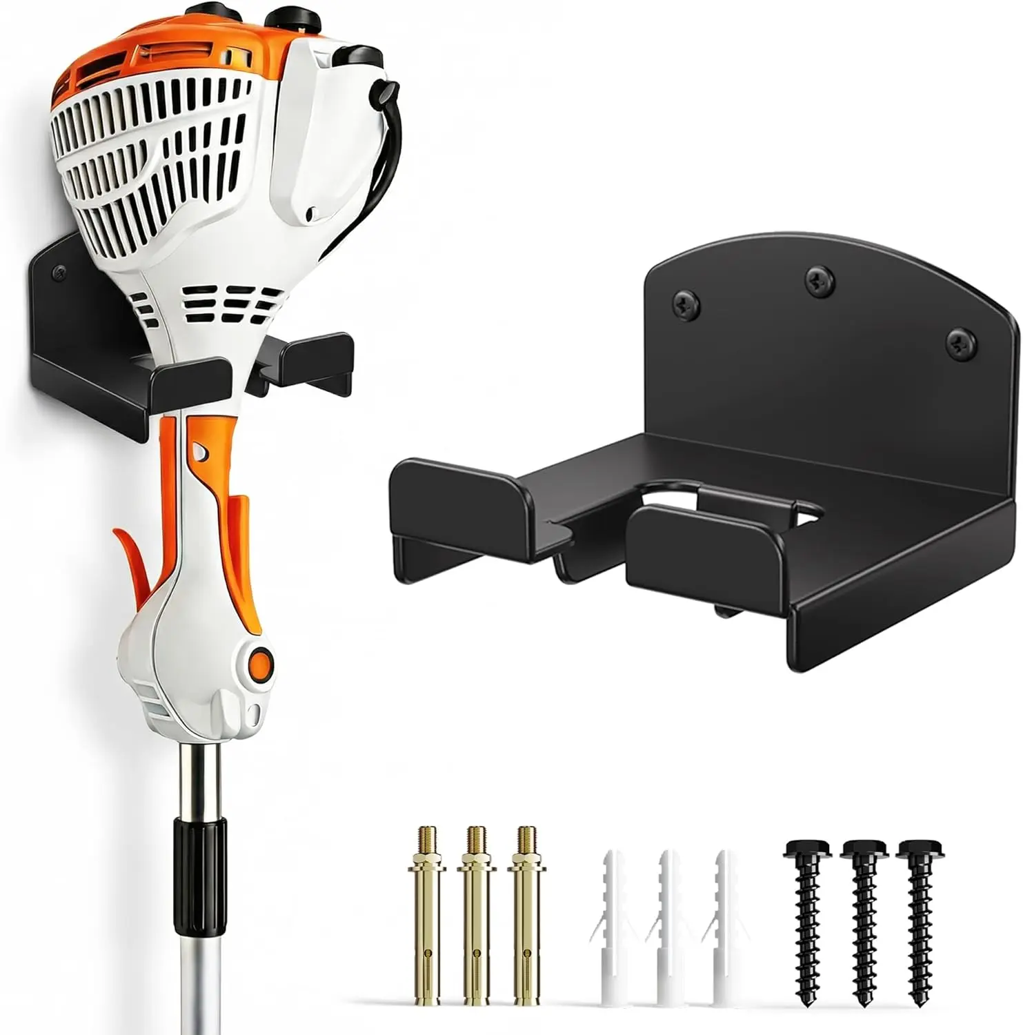 Weed Wacker Wall Rack - Heavy Duty Garage Tool Organizer with Hooks for Trimmer, Blower, Lawn Equipment Storage, Mount for Wood/Concrete Walls, 1pcs