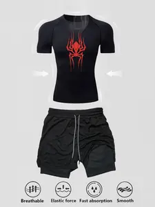 Men's Sporty Tight-Fit Quick-Dry Tee & Multi-Pocket Shorts Set, Ideal for Gym Running Training Fitness, Summer Outdoor Activities, Fitness Outfit