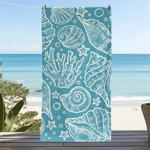 1pc "Ocean Dream: Seashell and Starfish Beach Towel - Marine Life Themed Design" Themed Beach Towel, Summer Beach Towel, Rectangular Towel, Quick-Drying and Absorbent, Suitable for Outdoor Travel, Beach, Camping, Bathroom, and Parents' Day, Parties