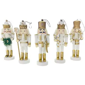 Christmas Nutcracker Ornaments Set Wooden Nutcrackers Hanging Decorations for Christmas Tree Figures Puppet Gifts (5", White)