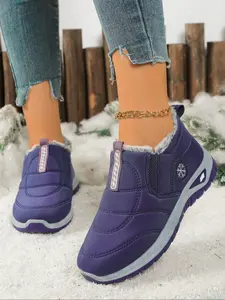 Women's Winter Fleece Lined Snow Boots, One-Step Anti-Slip Warm Short Boots, Casual Above Ankle PVC Sole Shoes for Fall & Winter, Pull On Boots
