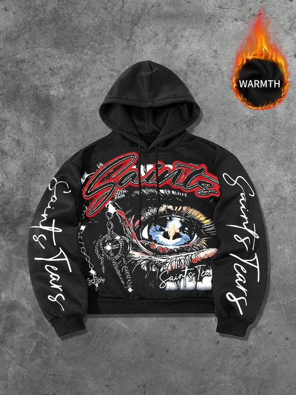Unisex Fall Winter Graphic Hoodie, Dark Culture Fleece-Lined Sweatshirt, Eye Chain Print, Streetwear, Casual Fit, Long Sleeve