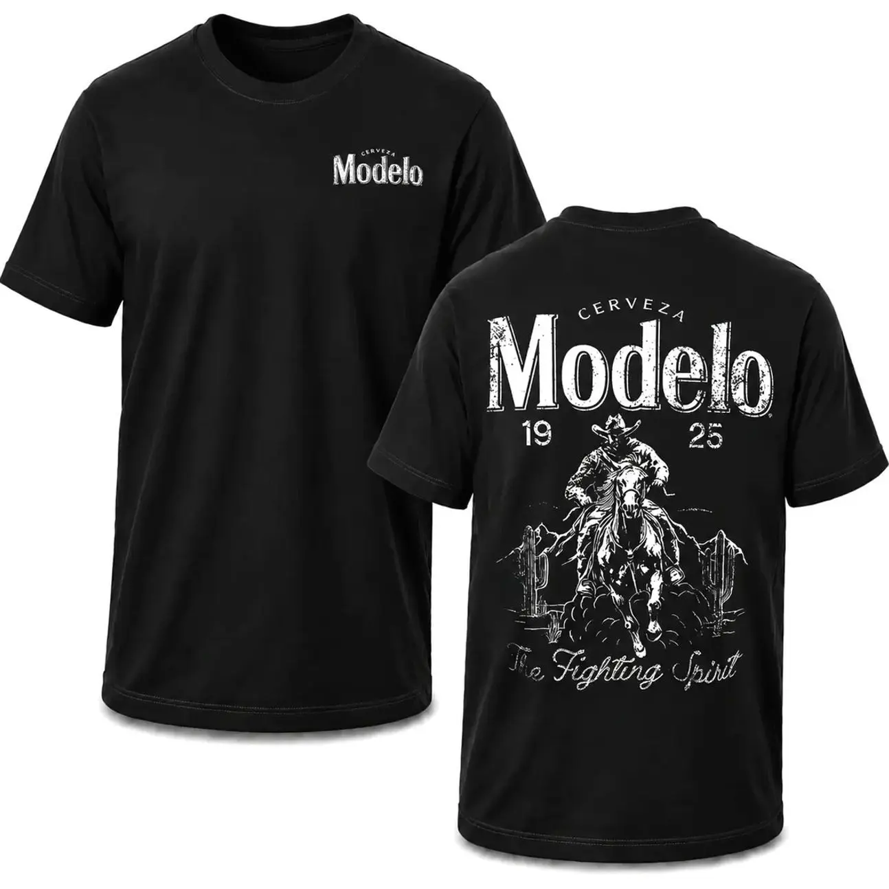 Unisex Vintage Modelo Cerveza Cowboy Graphic 4D Print Soft Short-Sleeve Streetwear T-Shirt - Fighting Spirit Western Ranch Beer Design, 100% Cotton Casual Day Tee, Joggers, Menswear