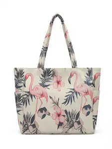 Flamingo Pattern 2D Print Travel Bag, Travel Duffle Bag, Large Capacity Storage Bag, Durable Multi-Pocket Design, Zipper Closure, Casual Style