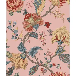 Kianna Jacobean Floral Peel and Stick Wallpaper, Self-Adhesive, Removable, Blush Color