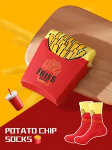 1 pair of value-for-money chips gift socks, whimsical food-themed packaging design, soft and comfortable/all-season socks, Unisex casual wear for men and women on various occasions, ideal for birthdays/parties/Valentine's Day/Easter/Ramadan gifting