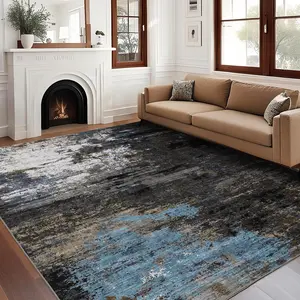 GARVEE Machine Washable Area Rug 6x9 - Modern Abstract Design, Colorful Contemporary Floor Cover, Foldable Low Pile Throw Rug for Bedroom, Living Room, Office in Grey Brown