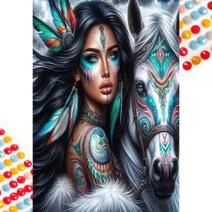 Horse & Native American Woman Pattern DIY Diamond Arts Colorful Painting Kit without Frame, DIY 5D Diamond Arts Colorful Painting Kit for Home Wall Decor, Handicrafts