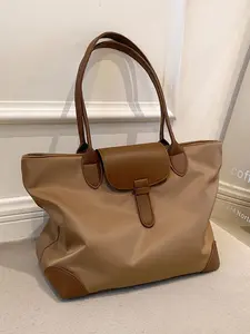 Women's Solid Color Large Capacity Tote Bag, Fashionable Lightweight Nylon Shoulder Bag for Daily Use & Shopping, Casual Trendy Versatile High-quality Daily Commuting Bag, Casual Commuter Bag