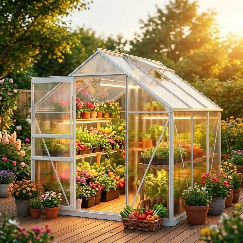 6x6 FT Outdoor Polycarbonate Greenhouse Kit - Heavy-Duty with Reinforced Aluminum Frame, Adjustable Roof Vent, Lockable Door, Quick-Connect System for All Seasons, Adjustable Vent, Reinforced Frame