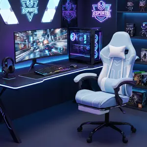 Ergonomic High Back Gaming Chair, Massage Lumbar Pillow, Adjustable Headrest, Retractable Footrest, 90°-135° Reclining Backrest, Height Adjustable, 360° Silent PU Casters, 330lbs Weight Capacity, Waterproof Dustproof Leather with Quilted Stitching