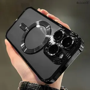 New Soft Luxury Antiskid TPU Clear Case For iPhone 16 15 14 13 12 11 Pro Max Plus Plating Lens Film Protect Magsafe Magnetic Cover Protection Protective Protector Screen Protector, Shockproof Protector Casing Smartphone Cellphone Protector Black Protector