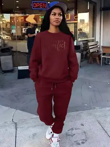 Letter print Women's 2 Piece Set Women's Casual Loose-Fit Sportswear Set, Round Neck Long Sleeve Pullover & Slim Fit Pants, Fall Winter Tracksuit Set, Sweatsuit Set Outfit
