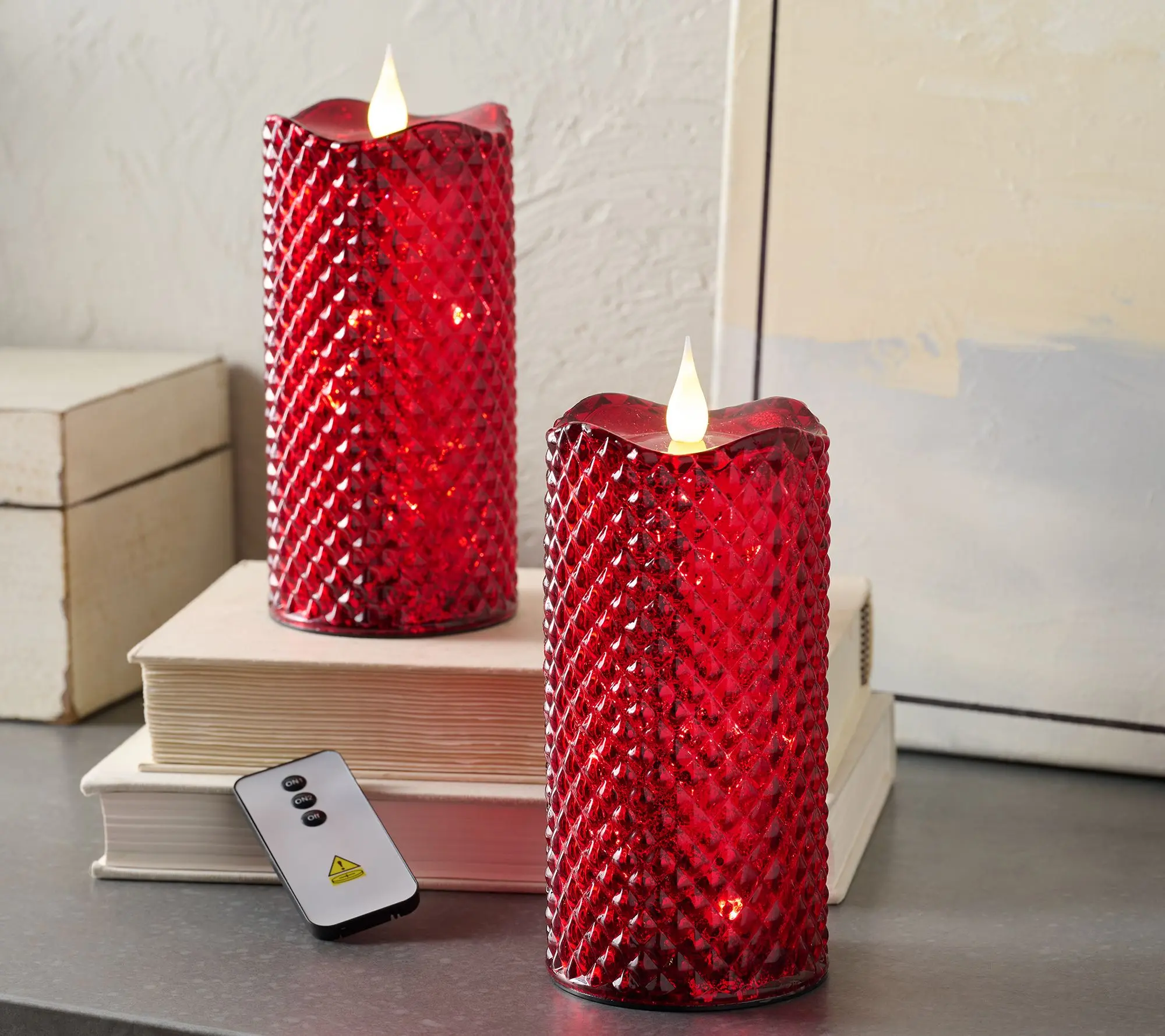 Set of 2 (8") Illuminated Diamond Candles w/ Remote by Valerie Set of 2 (8") Illuminated Diamond Candles w/ Remote by Valerie