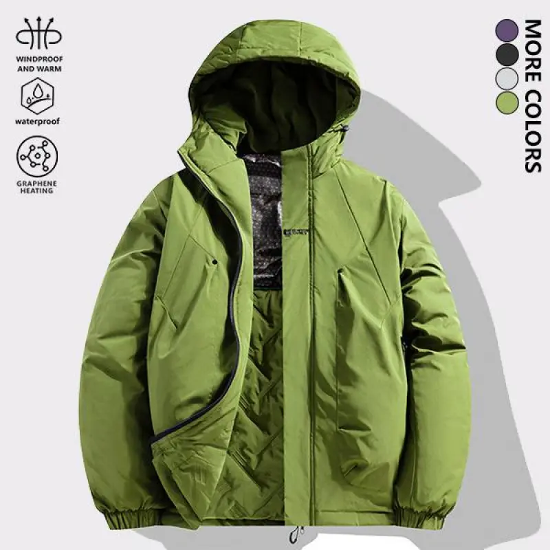 Men's Casual Puffer Jacket - Fitted Solid Hooded Winter Coat with Heavyweight, Waterproof & Windproof Insulated Design for Male, Formal, Menswear, Plain, Long Sleeve, Zipper, Polyester, Hand Wash Only, Normal Type, Quilted Lightweight Jacket