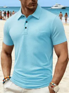 Men's Ice Silk Feel Smooth Polo Shirt, Summer Thin Mesh Breathable Half Sleeve Tee, Quick-Dry Sport Golf Business Casual Short T-Shirt