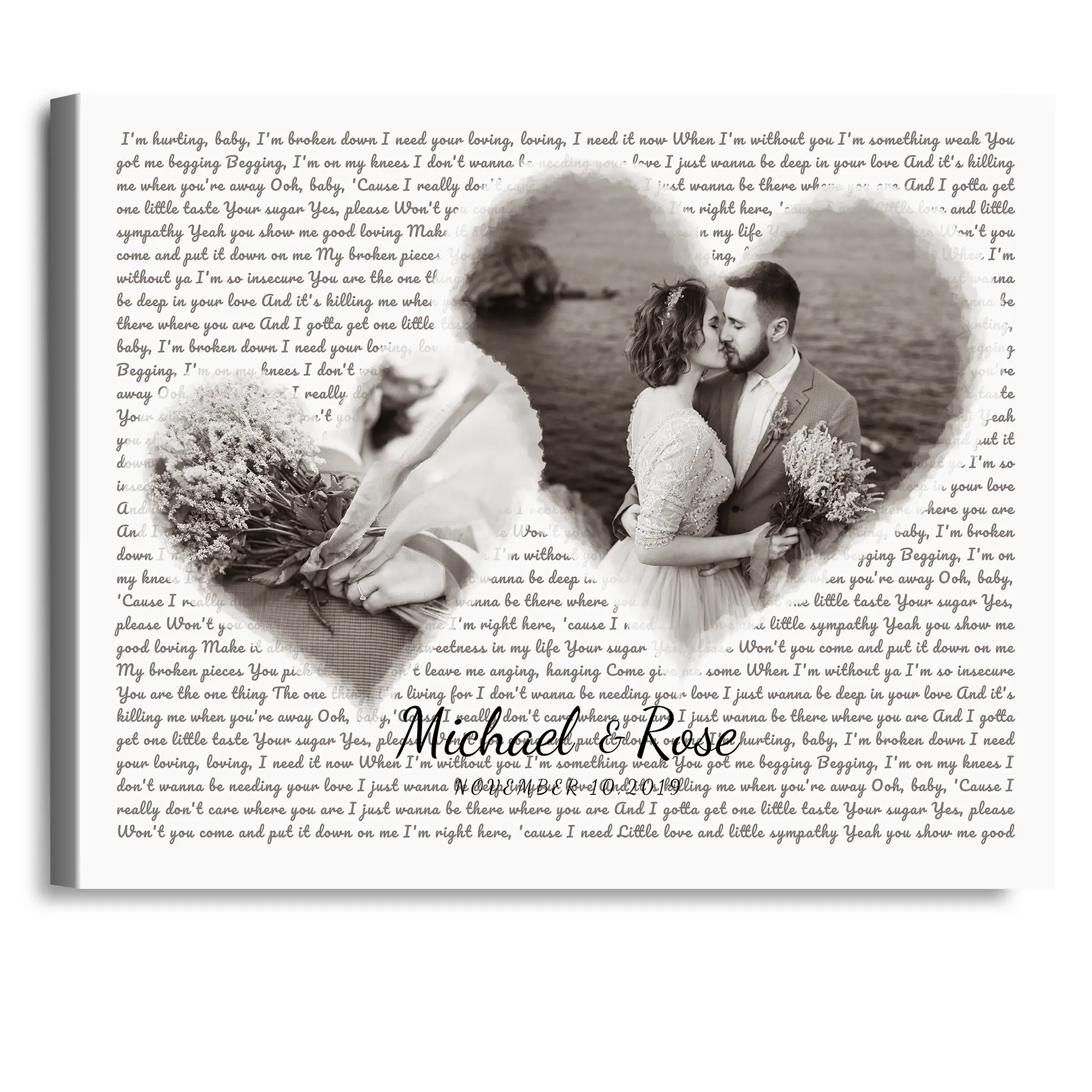 Heart in Heart Personalized Music Lyrics Song Canvas Prints Music Artist Date Upload Photo on Prints Anniversary for Her,Wedding,Birthday,Engagement,Wall art Decor Print on Canvas
