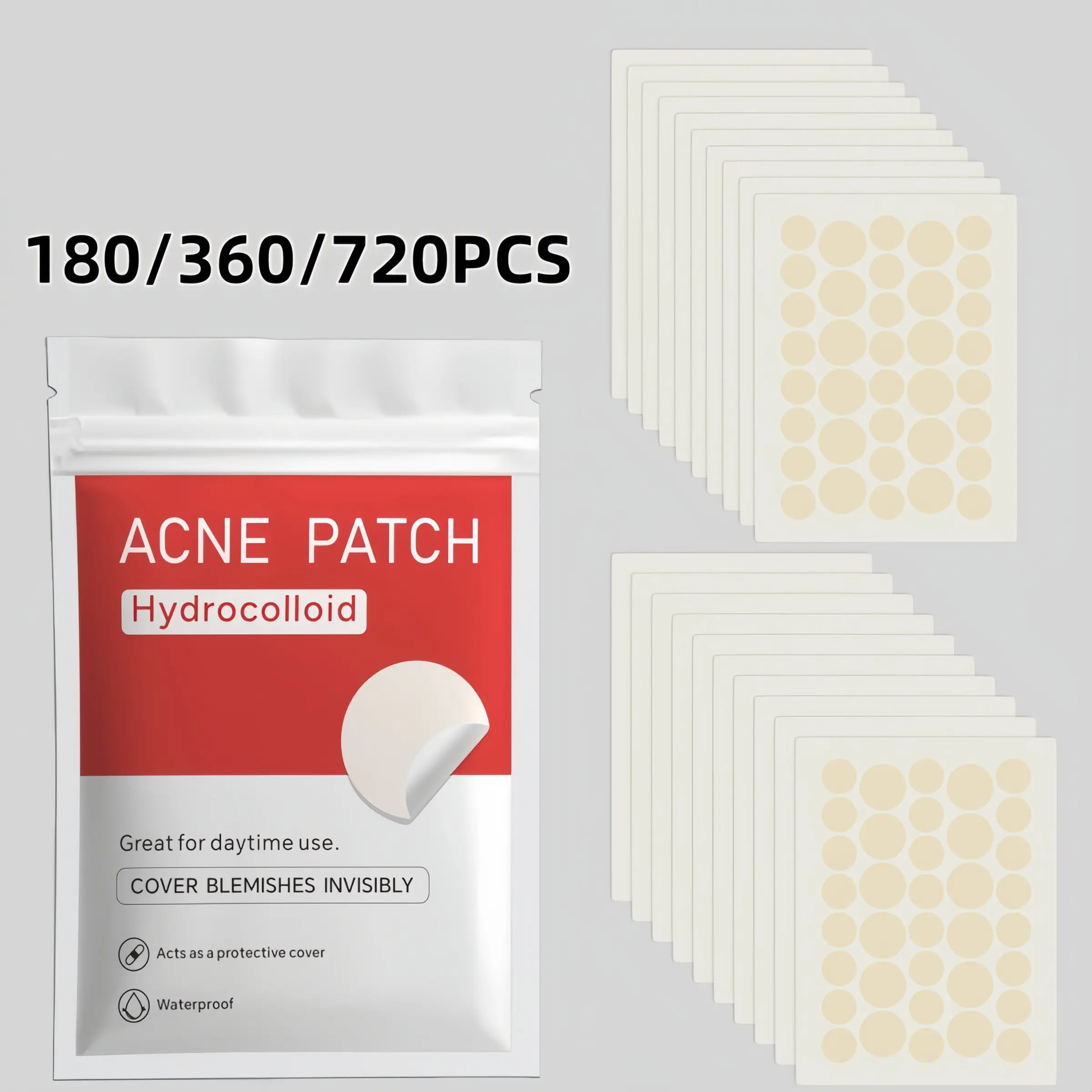 180/360/720pcs Hydrocolloid Nude Round Acne Blemish Barrier Patches, Deep-Cleansing Blemish Cover Stickers, Mixed Sizes Set, Invisible Skin Tone Spot Dots, Unisex Concealer Patch for All Skin Types, Gentle Daily Skin Care, Acne Clearing Products