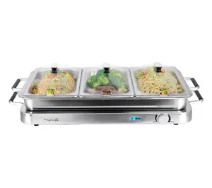 3-in-1 Electric Chafing Buffet Server & Warming Tray Stainless Steel 450W with 3 Serving Trays 8.6-qt Baking Pan Adjustable Heat Knob Dishwasher Safe