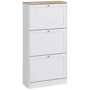 HOMCOM Slim Shoe Cabinet for Entryway, Modern Hidden Shoe Storage Cabinet with 3 Flip Drawers and Adjustable Shelves for 18 Pairs of Shoes, White