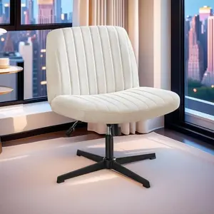 Criss Cross Chair No Wheels, Swivel Criss Cross Legged Chair, Modern Fabric Vanity Chair, Height Adjustable Wide Armless Chair for Small Spaces (Beige) Criss Cross Legged Chairs Armless No Wheels Wide Seat Height Adjustable Swivel Padded Fabric Home Offic