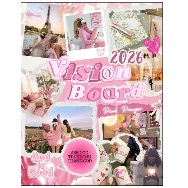 2026 Pink Religious Prayer Vision Board Book - Manifestation Paperback Softcover Kit for Adults, Aesthetic Christian Faith Journal with Bible Verses, Faith Images, Stylish Clip Art (Lifestyle & Hobbies Craft Book)
