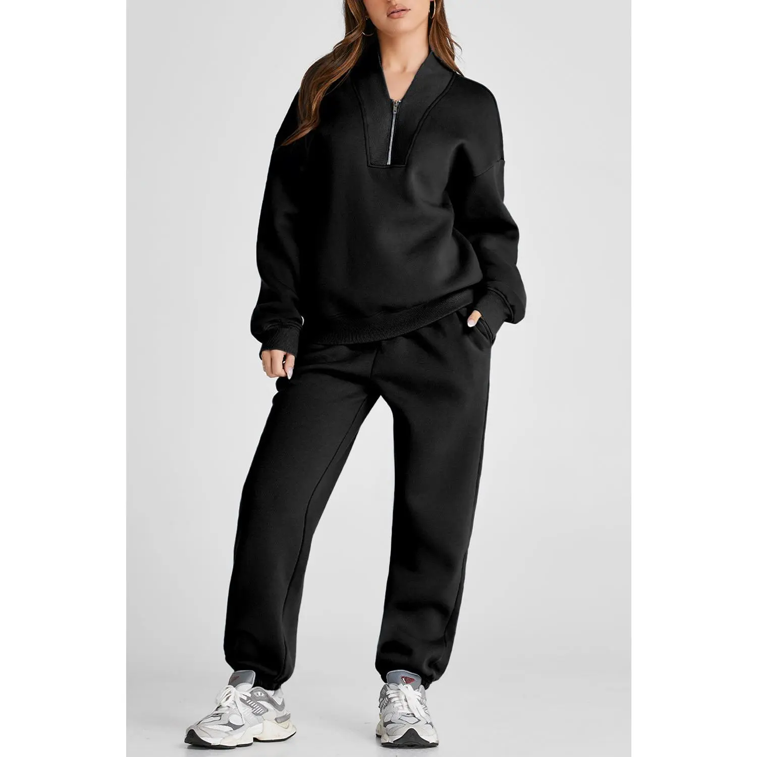 Quarter Zip Long Sleeve Top and Pants Set
