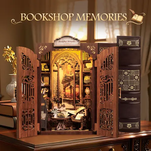 CUTEBEE Bookshop Memories 3D Wooden House Kit for Adults (14+), Imported Wood Play House Set with 137 Components, Color Manual, Step-by-Step Beginner Instructions, Lights, Vibrant Room Decor, Christmas Gift for Friends & Family