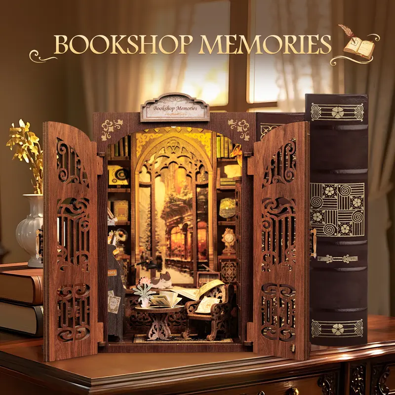 CUTEBEE Bookshop Memories 3D Wooden House Kit for Adults (14+), Imported Wood Play House Set with 137 Components, Color Manual, Step-by-Step Beginner Instructions, Lights, Vibrant Room Decor, Christmas Gift for Friends & Family