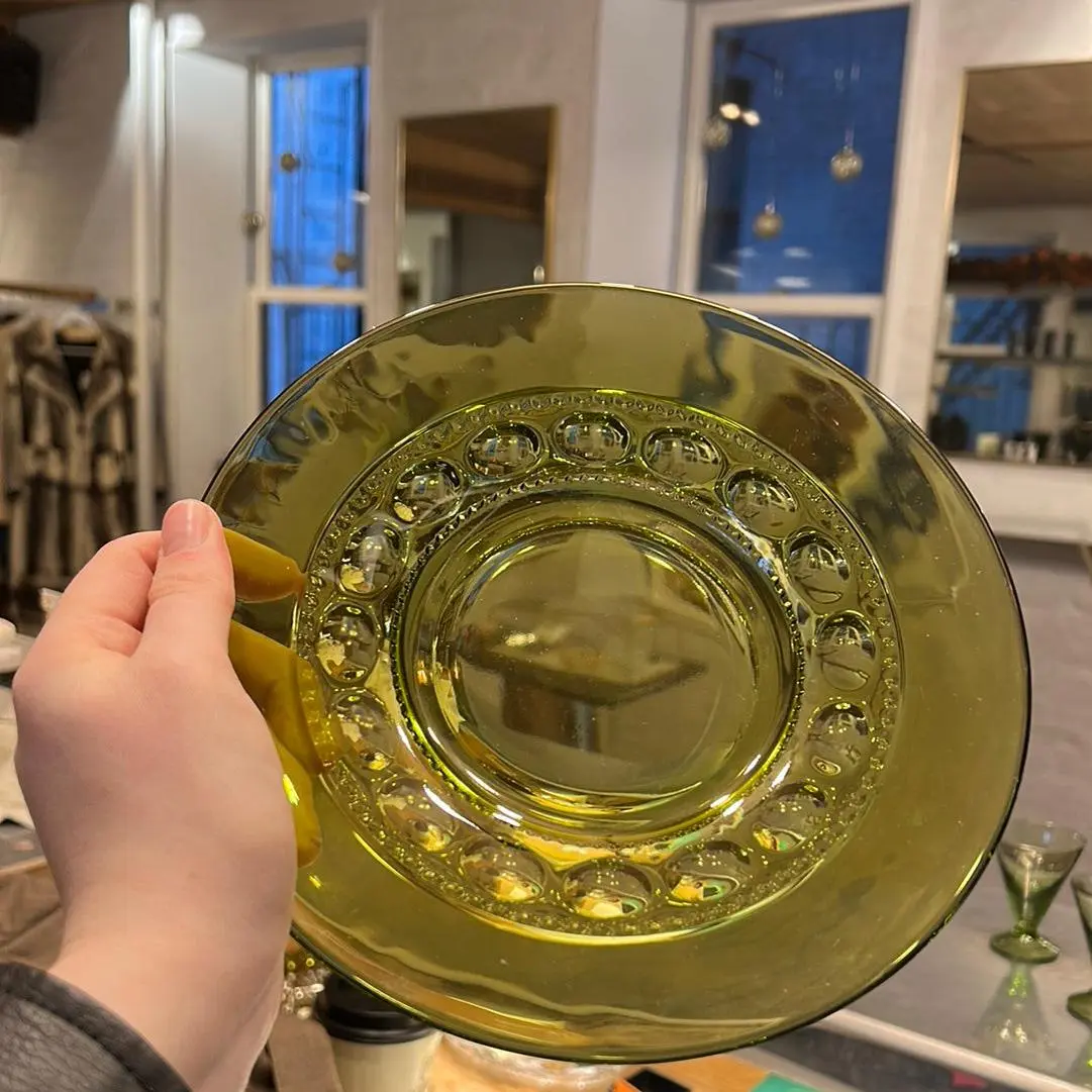 Green Glass Plates - Set of 12