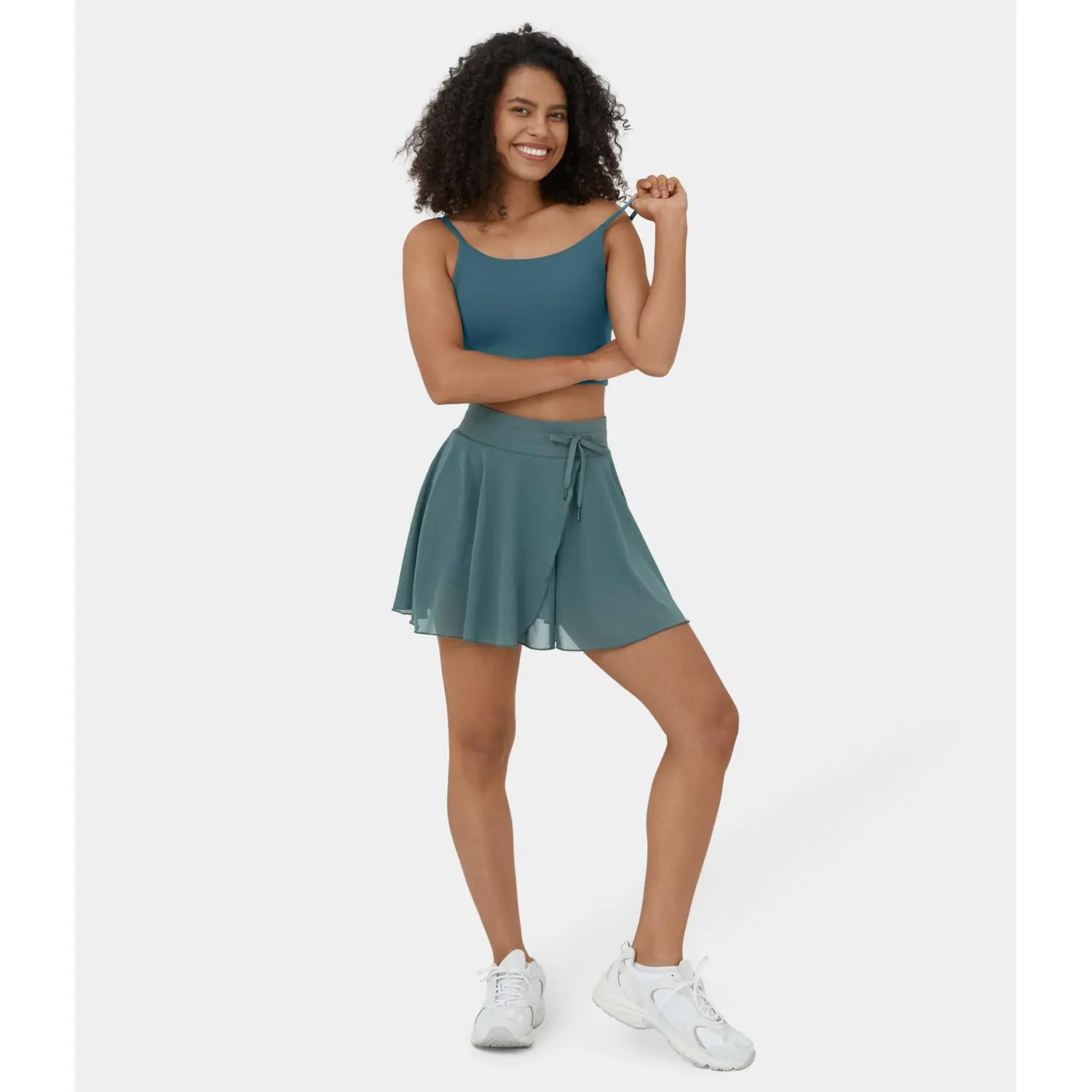 Halara High Waisted Drawstring Contrast Mesh 2-in-1 Side Pocket Flowy Mini Flare Casual Skirt Halara High Waisted Drawstring Contrast Mesh 2-in-1 Side Pocket Flowy Mini Flare Casual Skirt