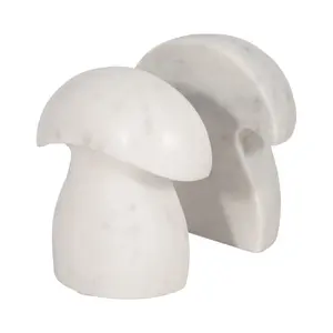212 MAIN Marble Mushroom Bookends - 6 in. White Marble Stone, Whimsical Mushroom Form, Shelf Support Desk Organizer, Set of 2