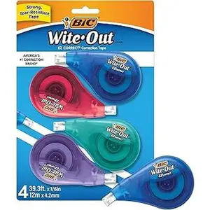 BIC White-Out Brand EZ Correct Correction Tape, 39.3 Feet, 4-Count Pack of white Correction Tape, Fast, Clean and Easy to Use Tear-Resistant Tape