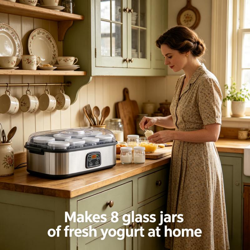 8 cans of fully automatic yogurt machine with adjustable temperature and 48 hour time control for fresh homemade yogurt desserts, LED display screen, multifunctional electric yogurt machine