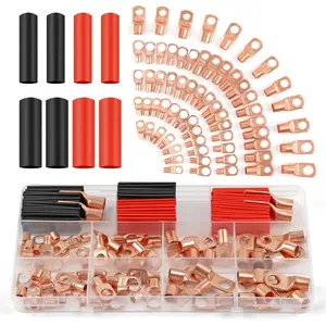 Copper Wire Lugs，copper lugs ，battery lugs，Terminal Connectors AWG12-2 Cable Heat Shrink Set 120Pcs Battery Lugs 140Pcs Tubing 260PCS Pure Copper Eyelets Ring Terminals