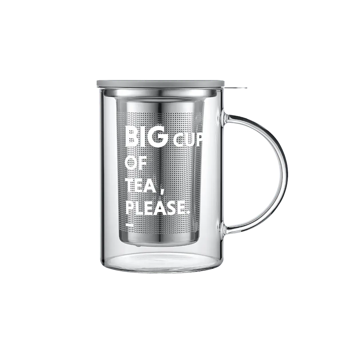 BUYDEEM 500ml Glass Tea Cup with Infuser, 304 Stainless Steel, Heat-Resistant, Transparent, Grey Feather Color, for Home & Office, Model CD1002