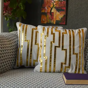 UberNotch Gold Leather Striped inchsoft Boho Cushion Case for Merchtem Decorative Pillows 45 x 45cm & 50 x 50cm Soft Velvet Full Elastic Machine Washable Durable Non-Customised Fluffy Breathable Party Bohemian - Wedding