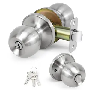 Doorknob with Lock & Key - Round Ball Door Knob Passage Door Locking Interior Exterior for Room, Keyed Entry Door Locks for Entrance