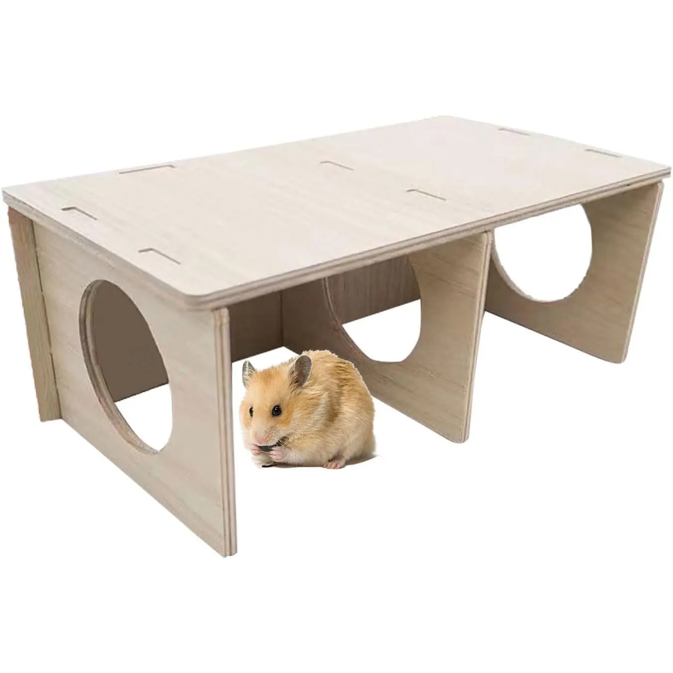 Wooden Hamsters 2-Chamber Hideout-Tunnel Multi Chamber Exploring  Hamster Hiding Maze Tunnel  Platform Stuff Cage Accessories for Gerbil Rat Mice