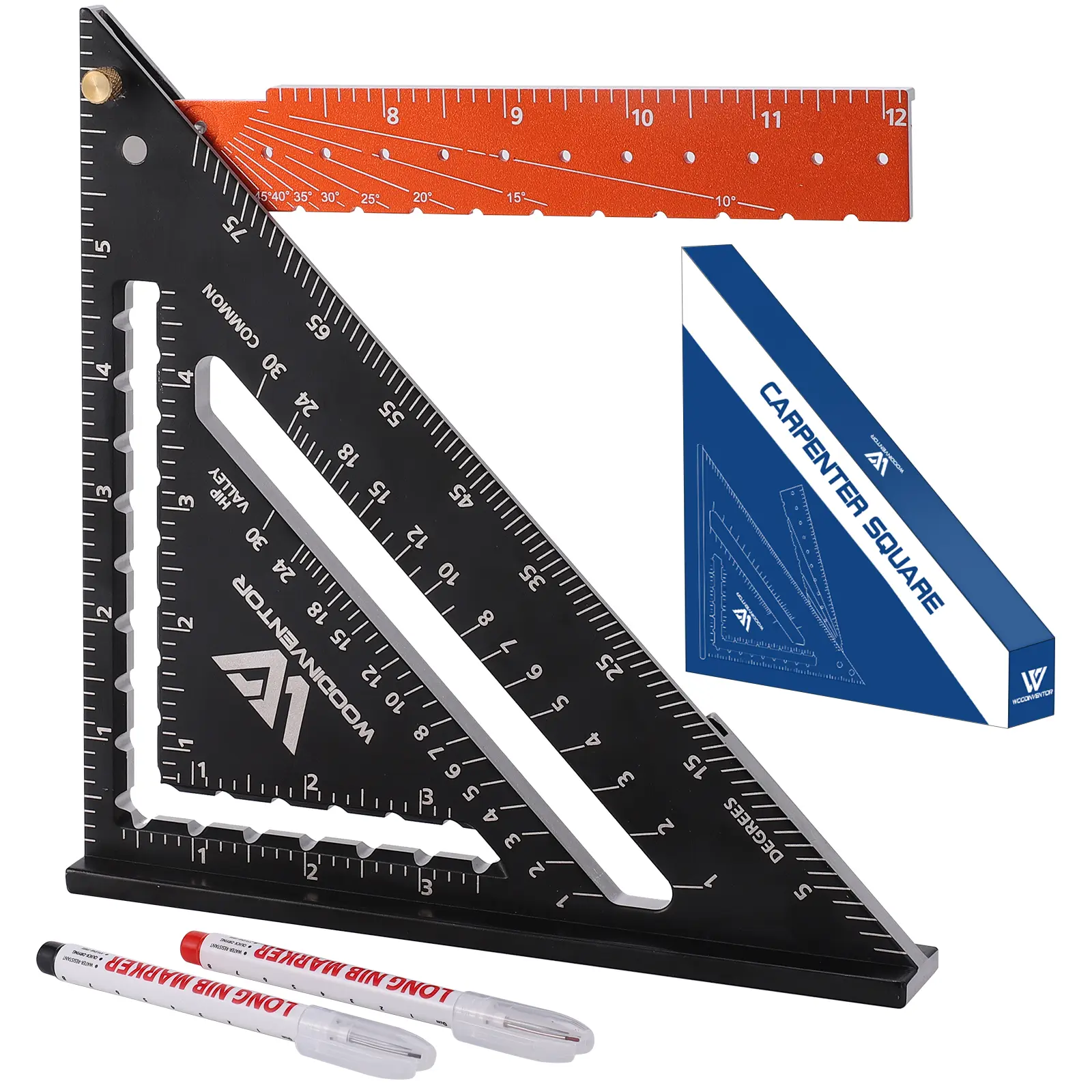 Woodventor 7-Inch Portable Aluminum Folding Carpenter Square - Precision Laser Scales Speed Square, Multi-Functional Triangle Ruler with Protractor for Woodworking, DIY Projects summerwins,summerwins