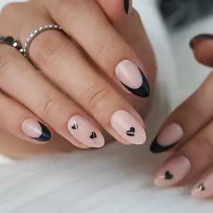 Curvlife medium almond french Nail Art Press On Nails french nude matte for valentines day 2 Week Wear