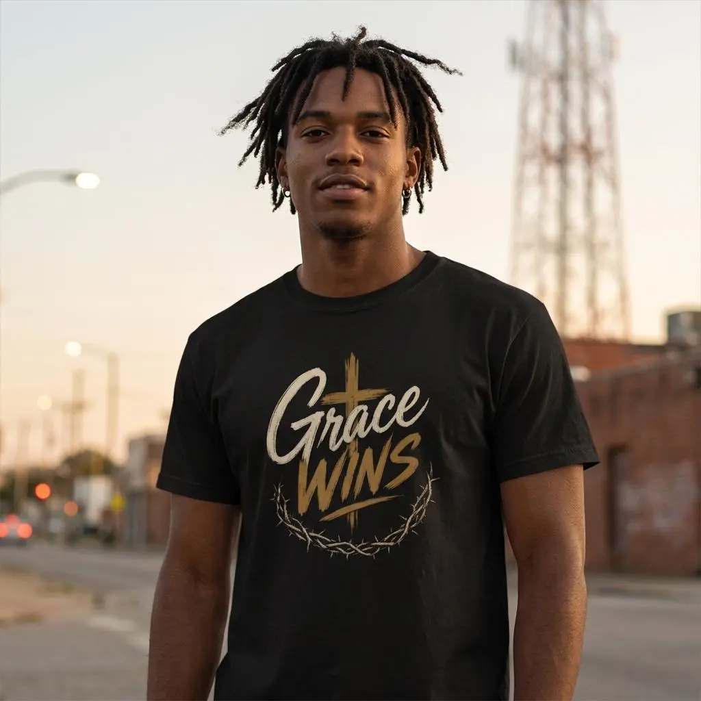 Grace Wins Romance 8:37 Bible Verse Faith Based Unisex Crewneck T-shirt