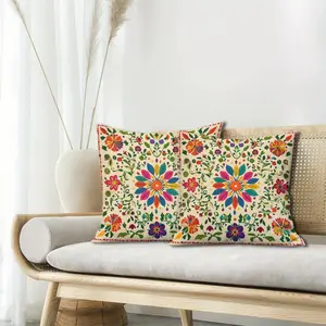 BZ- 2pcs Vibrant Mexican Folk Art Throw Pillow Covers  Colorful Traditional Patterns, Soft Plush Polyester Fabric, Zipper Closure, Machine Washable, Perfect for Home & Office Decor, Adds a Festive Touch to Any Room