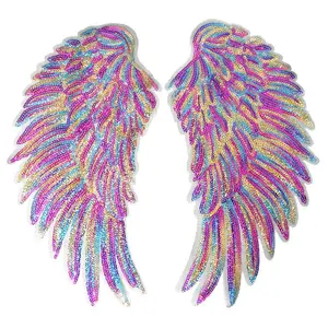 Wing Patch, 1 Pair Sequin Embroidered Badge Motif Sew Applique Patch for Clothing, DIY Applique Craft Decoration, Sequin Floral Embroidery