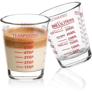 Shot Glasses Measuring Cup Set 2PACK Espresso Shot Glasses Liquid Heavy Glass 26-Incremental Measurement 1 OZ, 2 TBS, 6 TSP, 30 ML Kitchen Tools (Red)