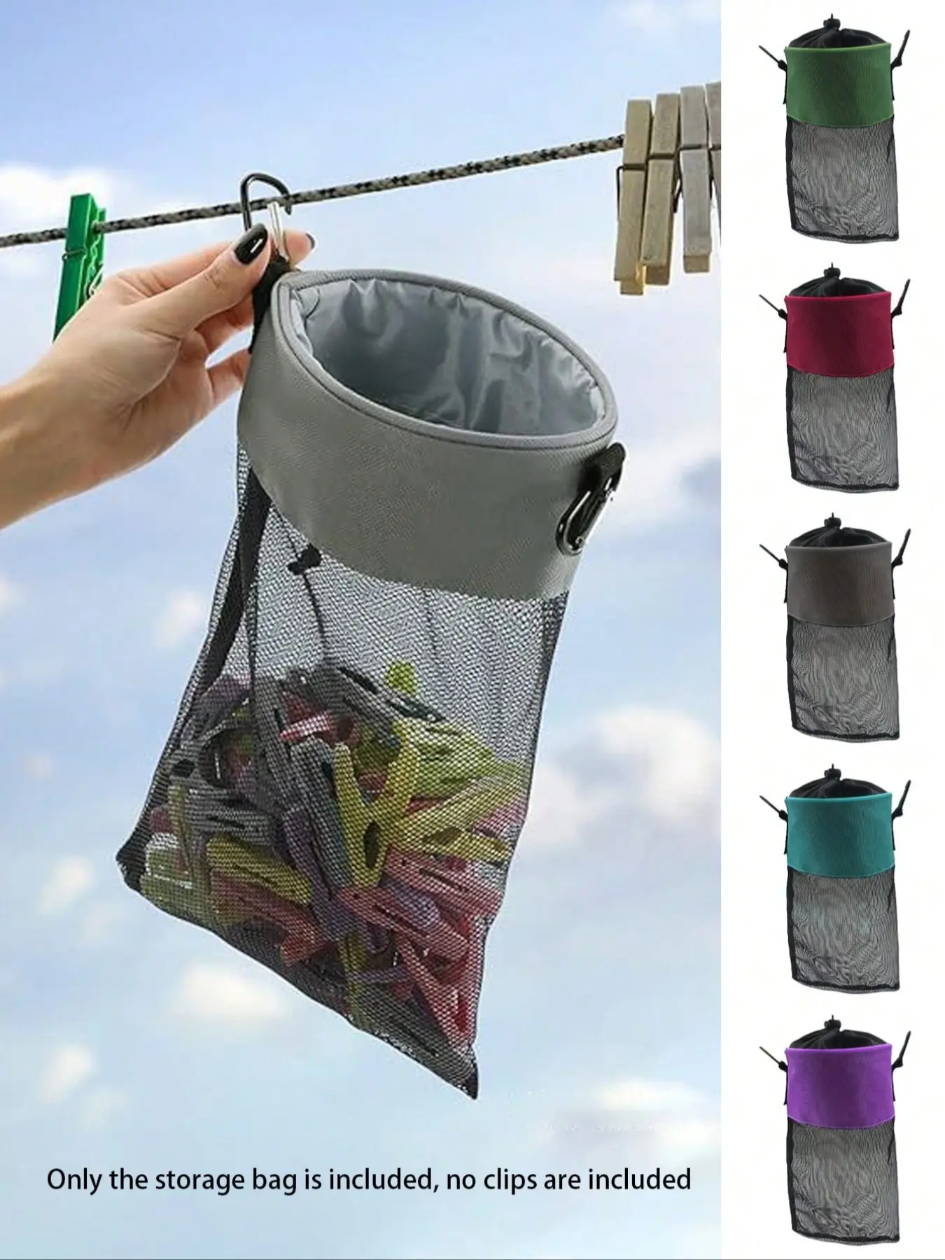 Mesh Clothespin Bag with Hook, Drawstring Closure, Wide Mouth Design, Canvas Hanging Storage for Clothespins, Ideal for Clothesline Use, Hangable