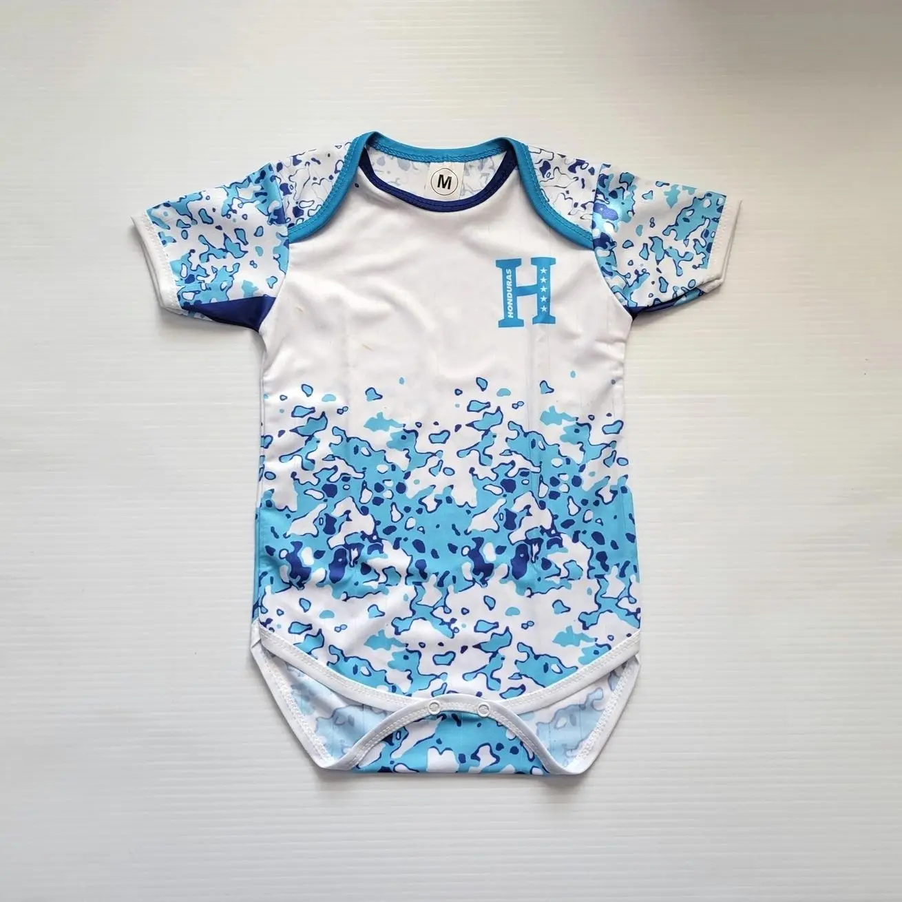 Custom Honduras Baby Bodysuit, White and Blue Honduras Outfit One-piece, Personalized with Name and Number AUD